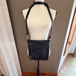 Fossil Black Soft Pebble Leather Slim Crossbody Shoulder Bag